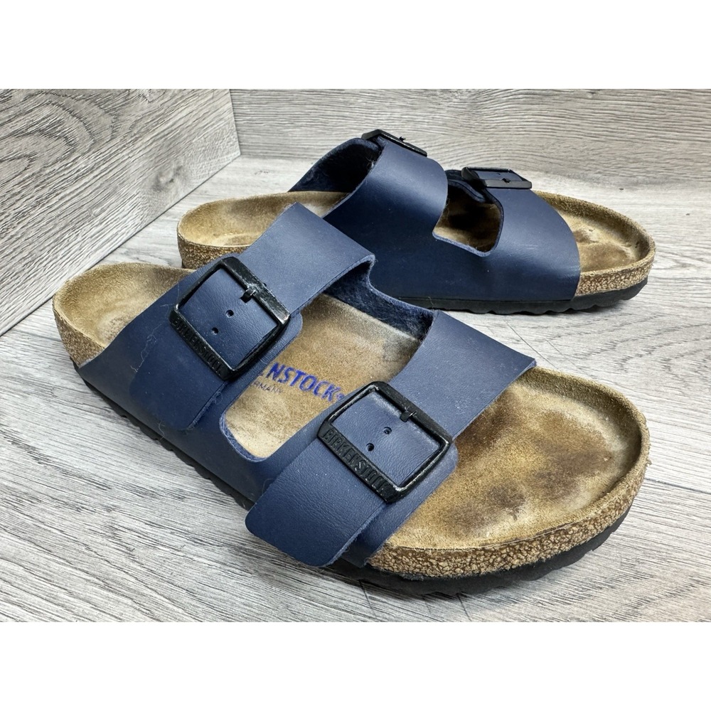 Birkenstock Arizona Blue Leather Soft Footbed Buckle sandals Men's 8 ~ Womens 10